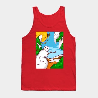 Cute Christmas Landscape With Snowman Tank Top